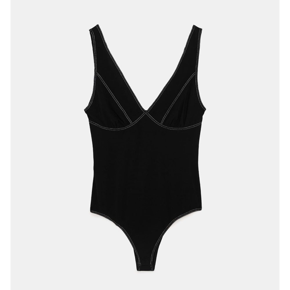 RARE Zara Black Contrast Stitch Bodysuit